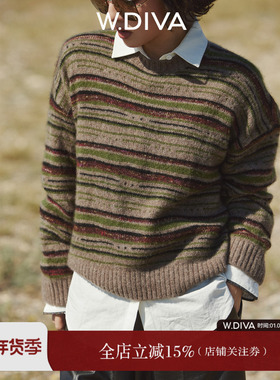 【暖雾条纹诗】康赛妮白厂丝山羊绒套头毛衫慵懒风54Z222503