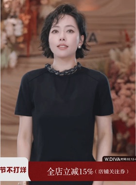 魏老板【雪莉】天丝山羊绒纸片人温柔软滑短袖针织T恤衫52Z142315