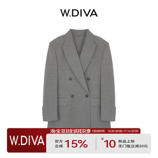 外套半戗驳领双排扣老钱风女53C302888 澳洲羊毛西装 信章