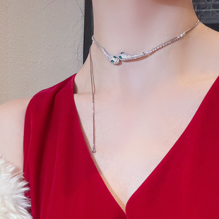 满钻超闪绿眼灵蛇项链个性独特欧美风短款颈链轻奢气质蛇年锁骨链