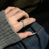超闪镶钻双层交叉开口戒指女气质小众高级感手饰简约冷淡风食指戒