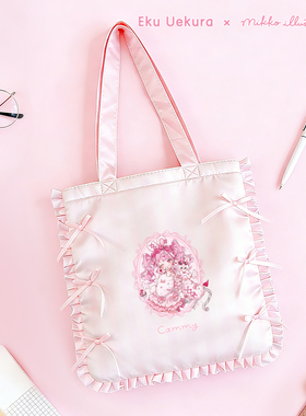 正品上仓eku mikko联名单肩包ins风粉色蝴蝶结女款包包可爱购物袋