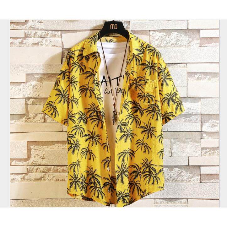 hawaii aloha shirts men shirt summer white t 夏威夷花衬衫男