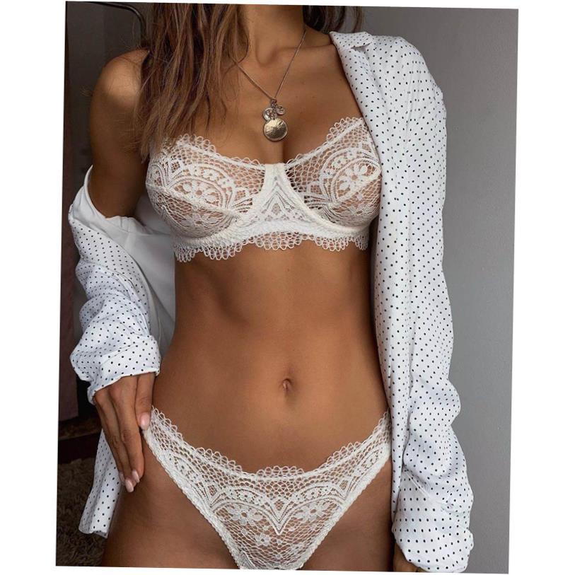 Womens lace underwear set solid color bra set