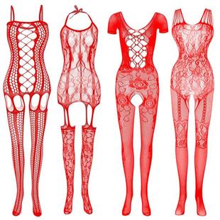 Plus Size Red Fishnet Full Body Stockings Women Sexy OnePc