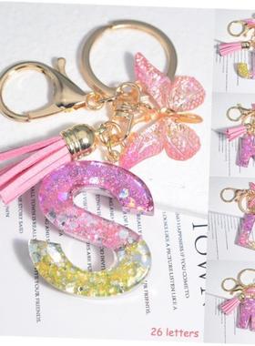 Cute Resin A-Z Initials Letter Keychain Pink Sparkle Butterf