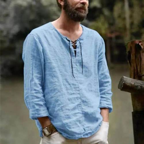 New Linen Shirt Men's Casual Blouse Cotton  Loose ops Lo