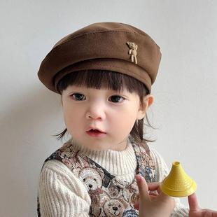 Solid Color Baby Beret Hat Cute Cartoon Bear Beanie Cap for