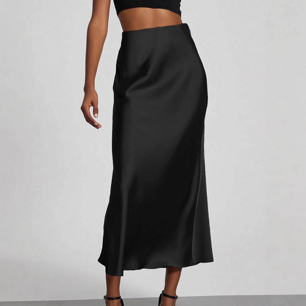 INS欧美性感修身仿真丝缎面包臀长裙半身裙 Sexy Silk Midi Skirt