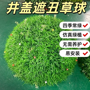 遮挡绿植球井盖草球仿真绿植装饰品户外仿真绿植草球遮丑酒店商场