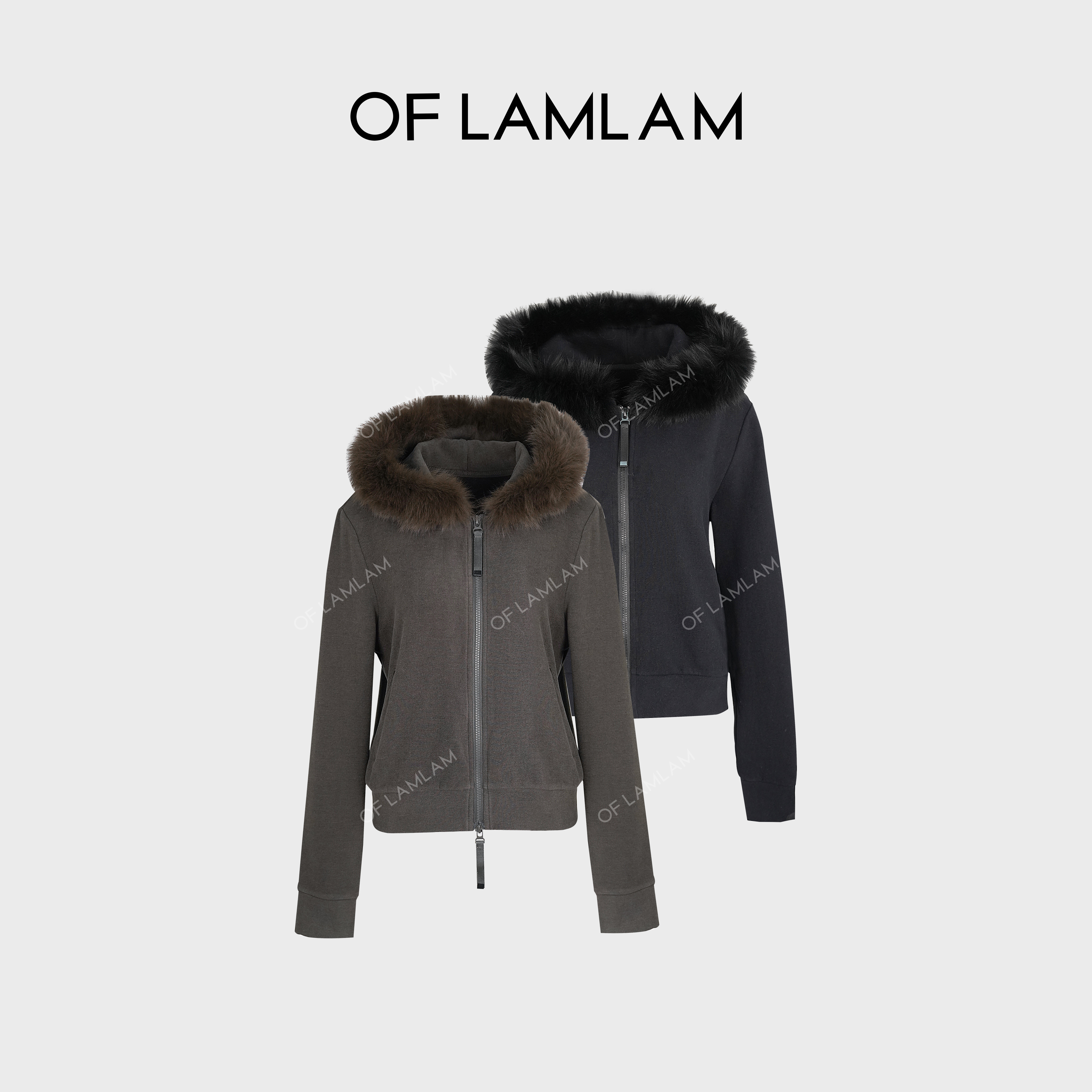 “摩登休闲”狐狸毛毛领羊毛混纺极简休闲连帽外套 LAMLAM MW221G