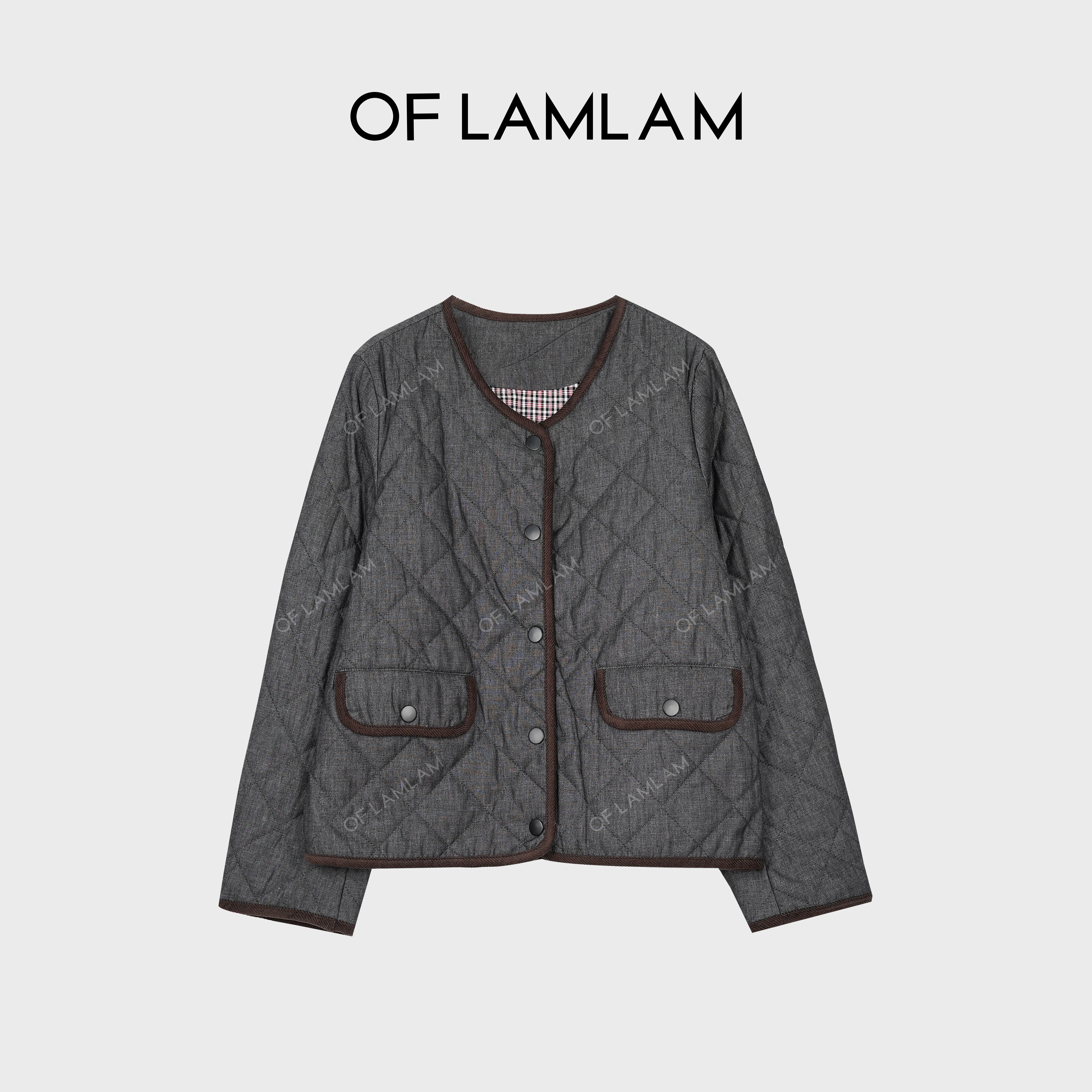 “轻暖守护”法式复古慵懒风菱形撞色格纹棉外套 OFLAMLAM MW161G