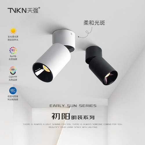 柔光明装射灯可调角度单个圆形家用全光谱背景墙斜顶智能调光APP