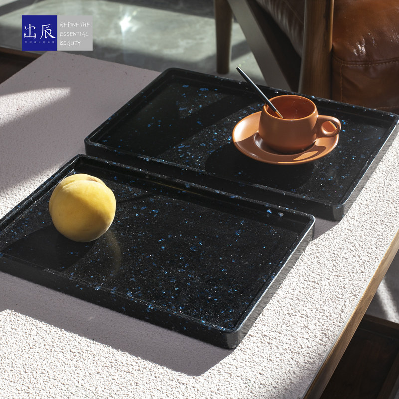 blue diamond蓝钻星空大理石托盘长方形家用浴室北欧盘酒店手工盘