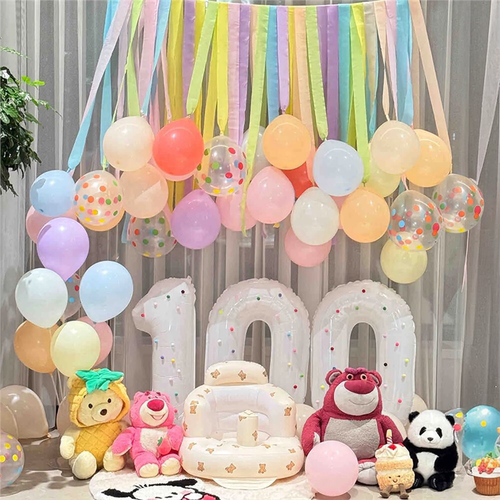 女宝宝100天马卡龙气球百天百日宴在家装饰婴儿拍照道具场景布置