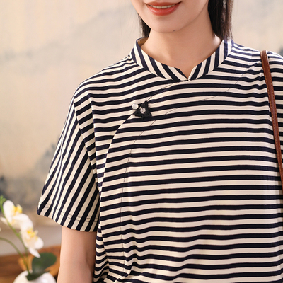 短袖新中式手工盘扣上衣全棉女
