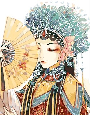 diy中式京剧戏曲古风人物角色淡彩休闲填充手绘装饰画