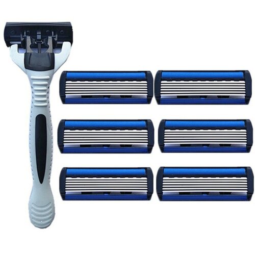 极速6 Layers Razor Replacement Shaver Head Blue FacVe Knife