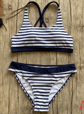 速发Sexy Striped h Wo Swimwr Swiuit Bathig Suits