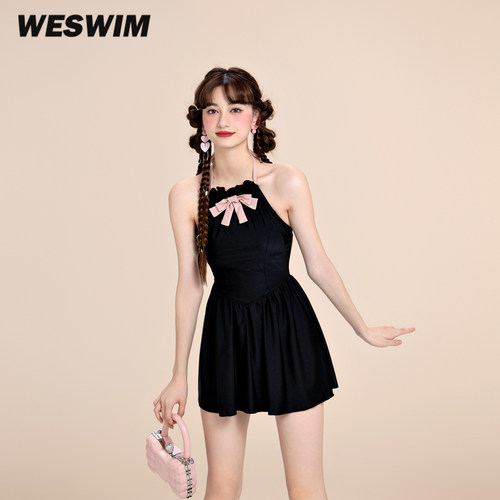 WESWIM蝴蝶结女连体微胖显瘦泳衣