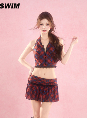 WESWIM泳衣女款2025新款小胸露背显瘦挂脖泰式可爱蕾丝泡温泉海边