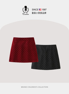 DeerBell女童半身裙呢子波点裙子