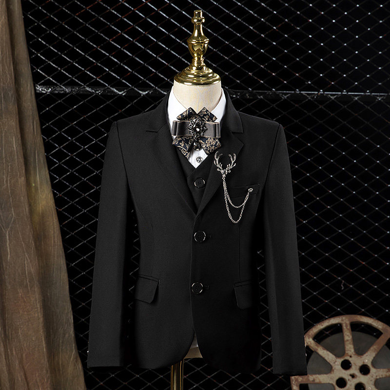 DeerBell男童西服套装纯黑色儿童钢琴演出礼服主持人花童英伦西装