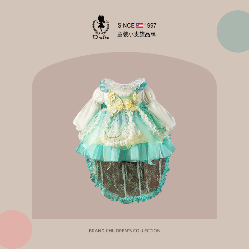 DeerBell原创女童公主裙秋季高端女孩party小礼服儿童生日拖尾裙