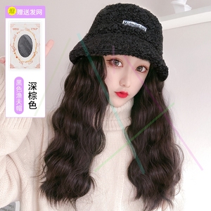 渔夫帽子女韩版潮假发帽一体时尚百搭长卷发夏季网红遮阳帽带头发