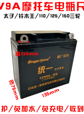 12V9ah摩托车电瓶宗申150福田175隆鑫200三轮车太子刀仔125干电池