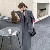 灰色撞色西装套装裙女2025秋季新款高级感时尚御姐风半身裙两件套，女装套装/套裙，浙宝176（原073）