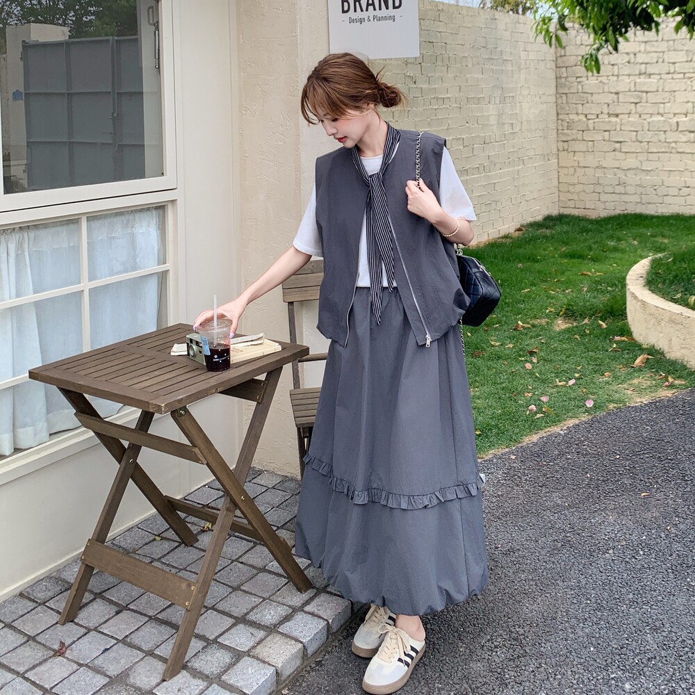 灰色马甲半身裙三件套女夏季新款独特绝美韩系清冷松弛感穿搭套装,女装套装/套裙,浙宝176（原073）