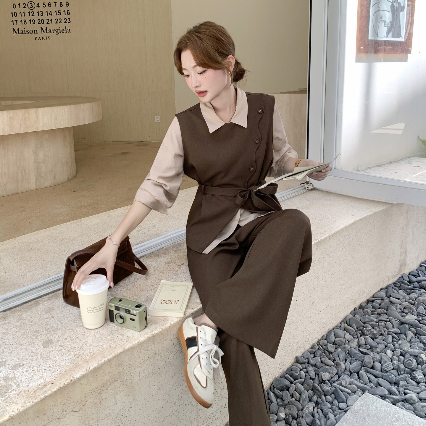老钱风减龄马甲套装女2025秋季新款松弛感通勤风衬衫阔腿裤三件套,女装套装/套裙,浙宝176（原073）