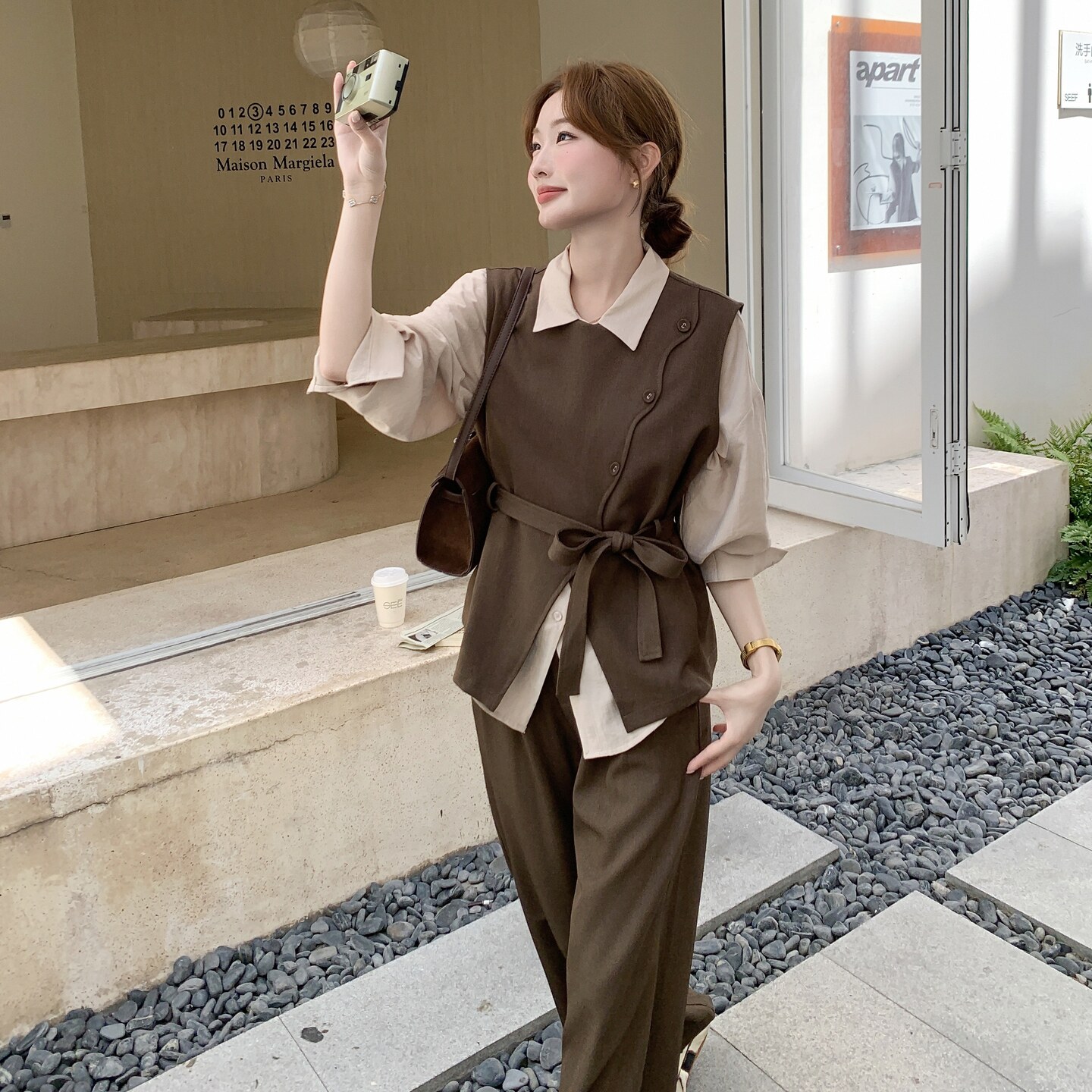 老钱风减龄马甲套装女2025秋季新款松弛感通勤风衬衫阔腿裤三件套,女装套装/套裙,浙宝176（原073）
