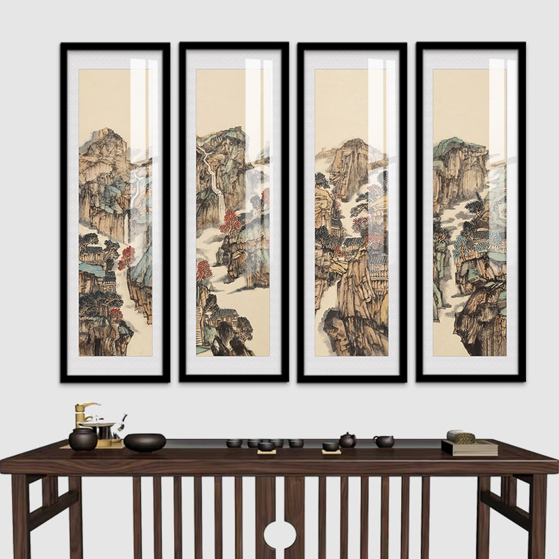 四联山水画装饰画四条屏中式客厅沙发背景墙农村堂屋中堂画挂画
