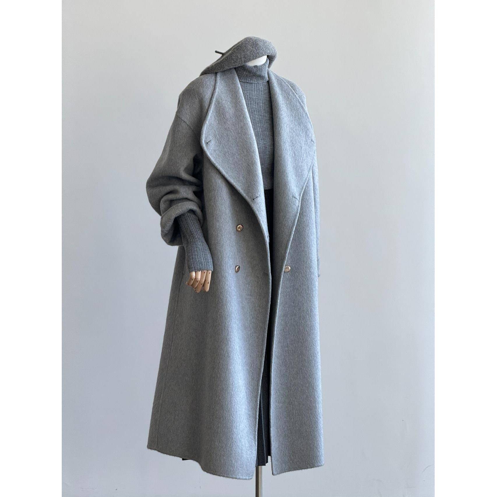大衣女双面羊绒2025新款羊毛韩式大衣山羊绒双面毛呢外套灰色大衣