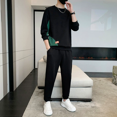 Демисезонный брендовый спортивный костюм, лонгслив, толстовка, комплект, свободный крой, круглый воротник