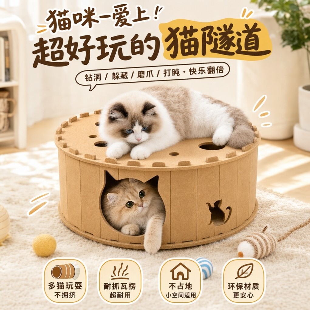 毛毡甜甜圈猫隧道四季通用耐抓透气加厚轮胎半封闭猫屋猫抓板猫窝