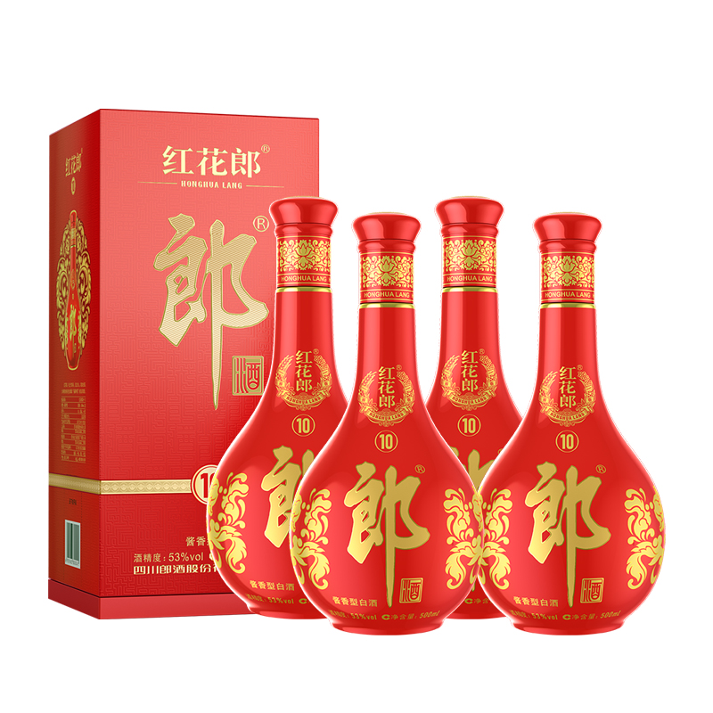 郎酒 红花郎十第五代53度酱香型白酒500ml*4瓶高端商务酒过节送礼