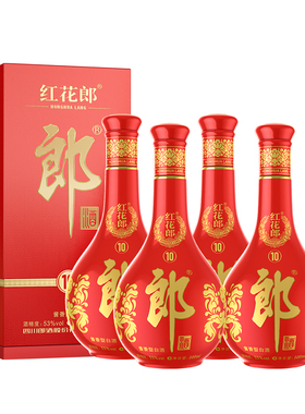 郎酒 红花郎十53度酱香型白酒500ml*4瓶过节送礼（四代五代随机）