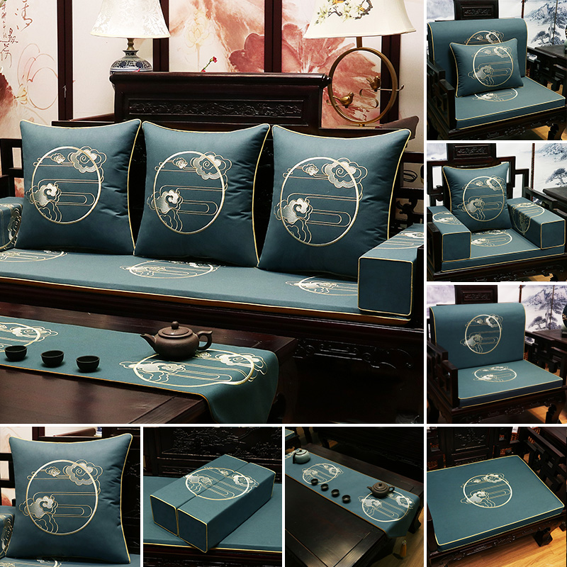 新中式红木沙发坐垫科技布绣花实木防滑圈椅垫罗汉床垫五件套定制