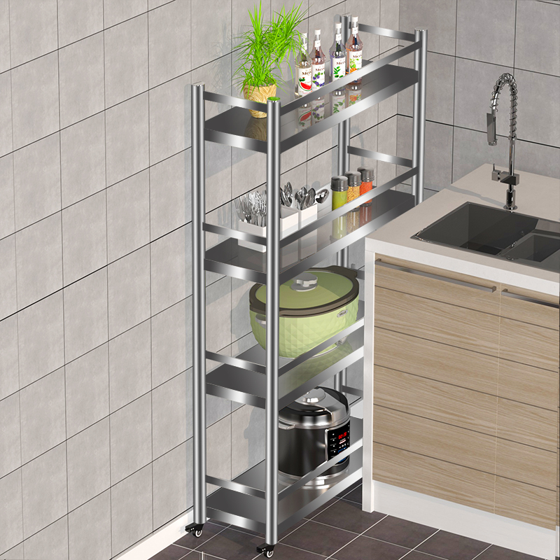 不锈钢围栏夹缝墙角落缝隙小货架家用收纳锅厨房置物调料架带轮子