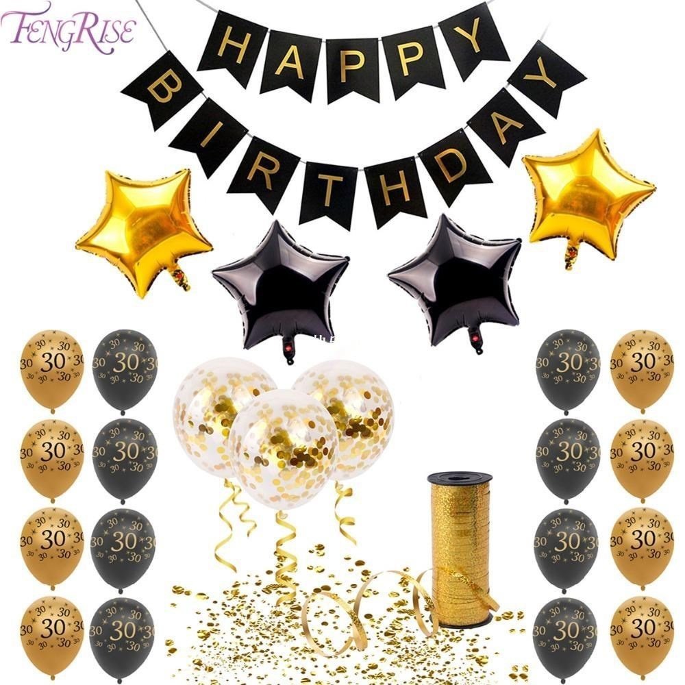 30th Birthday Balloons Happy Birthday 30 Gold Banner