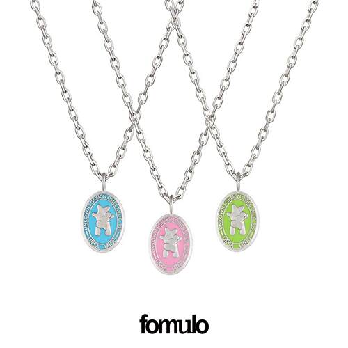 fomulo压扁小熊银币磨砂中性项链