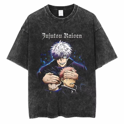 Jujutsu Kaisen Washed T-shirt水洗做旧短袖纯棉t恤男嘻哈复古潮