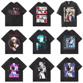 Kaisen咒术回战复古水洗做旧短袖 美式 嘻哈高街Jujutsu t恤男潮牌