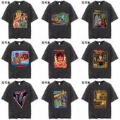 Satan召唤羊头恶魔仪式 撒旦水洗做旧t恤男美式 复古黑暗系丧系短袖