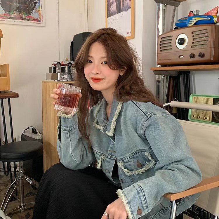 陆小团团复古流苏牛仔外套2025春秋新款韩系港风别致又飒上衣