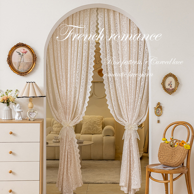 法式玫瑰复古蕾丝纱帘轻奢飘窗客厅卧室窗帘免打孔半帘门帘隔断帘
