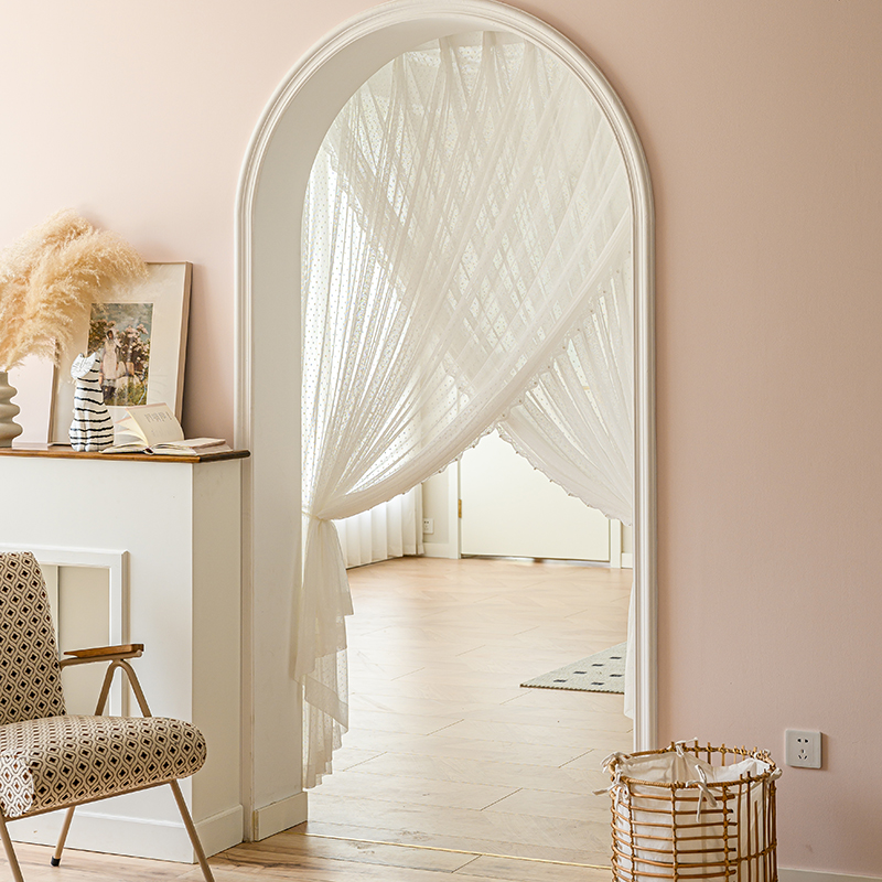 圆点蕾丝纱窗帘法式ins风卧室飘窗珍珠花边窗纱挂钩式窗帘阳台